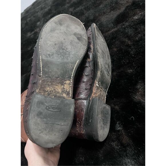 Size 10.5 D Justin 3105 Exotic Ostrich Roper Toe Boots Full Quill Western